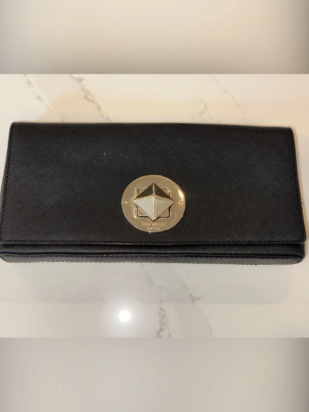 kate spade Black Leather Long Card Holder with Gold Emblem